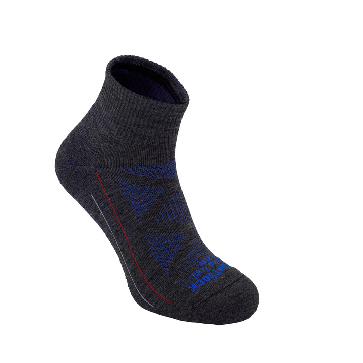 Quarter, Blue/Grey, Merino Trail, sock.