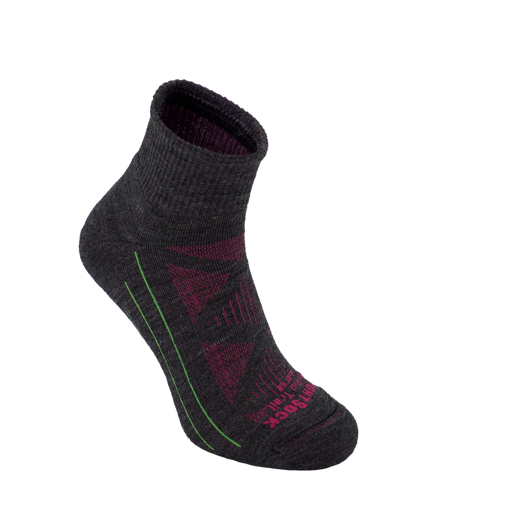 Quarter, Fuchsia/Grey, Merino Trail, sock.