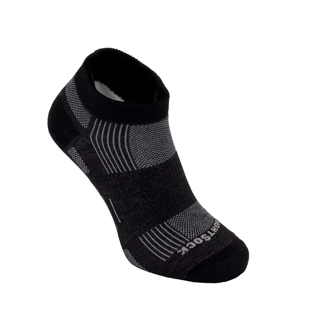 Run, Lo Quarter, Black Marl socks.