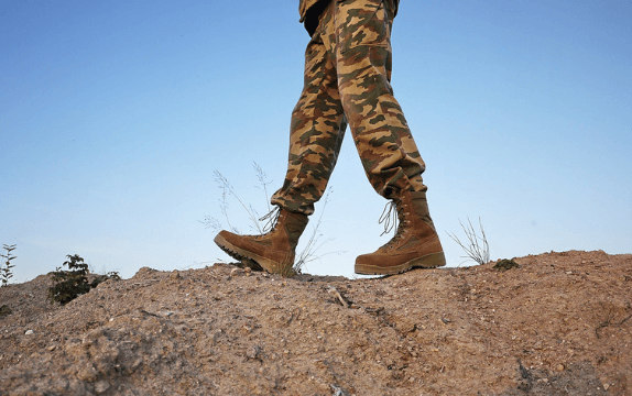 Military personnel in military-approved anti-blister boot socks