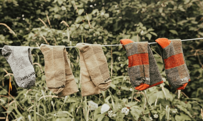 hiking socks hanging on the line
