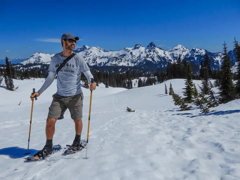 Warm, no-sweat socks on a snowy mountain
