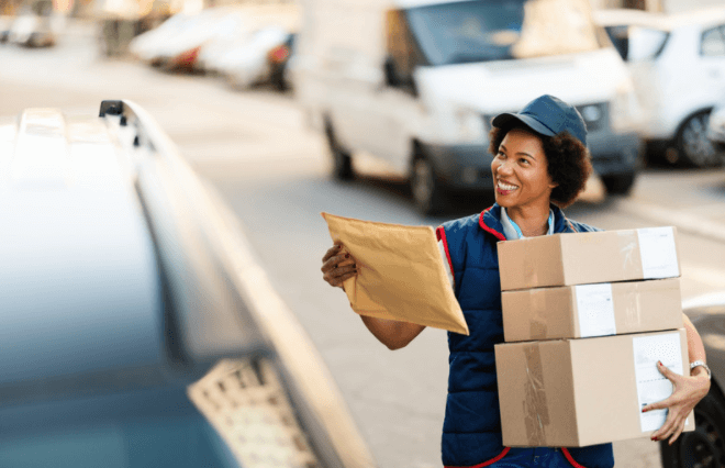 postal worker making deliveries in blister-free socks