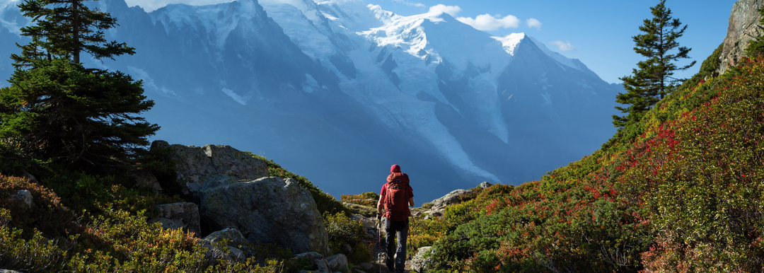 A person wearing Wrightsock Single Layer Hiking Socks in mountains.