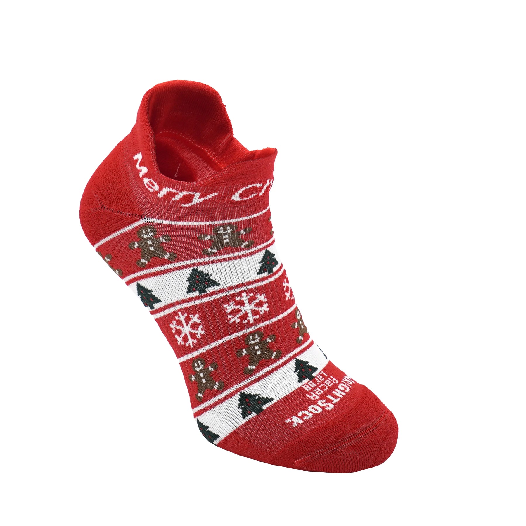 Racer Red Christmas Double-Tab Socks Single-Layer | Wrightsock Christmas Stripes / Medium / Tab Racer Red Christmas Double-Tab Socks Single-Layer | Wrightsock Christmas Stripes / Medium / Tab