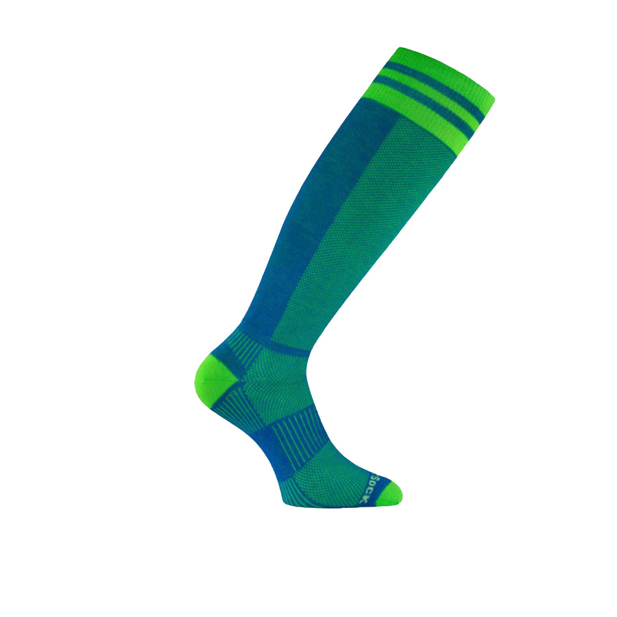 CoolMesh Two, Double Layer, Over the Calf, Blue Green Stripes men's anti-friction socks