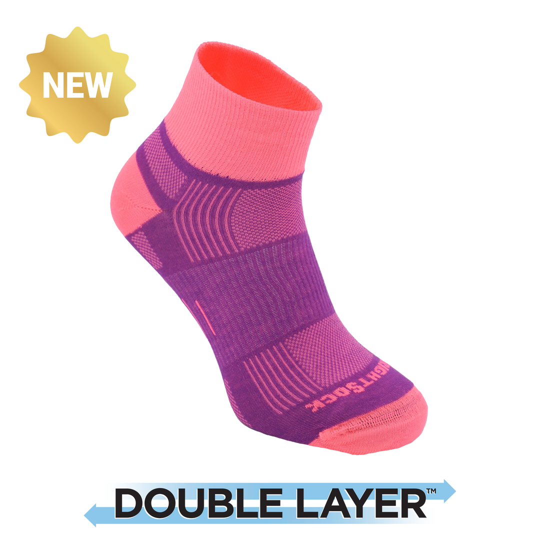 Explore, Double Layer, Quarter, Plum Pink women's anti-chafing socks