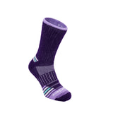 Escape style, Crew height, Dark Purple socks with pink, white and light blue accents.