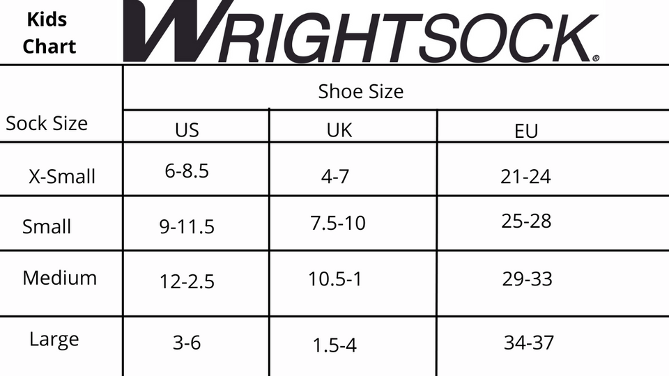 Kids sock sizing chart.