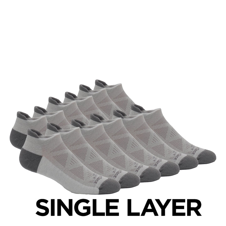 Run Luxe single layer tab socks, Titanium,  6 pack