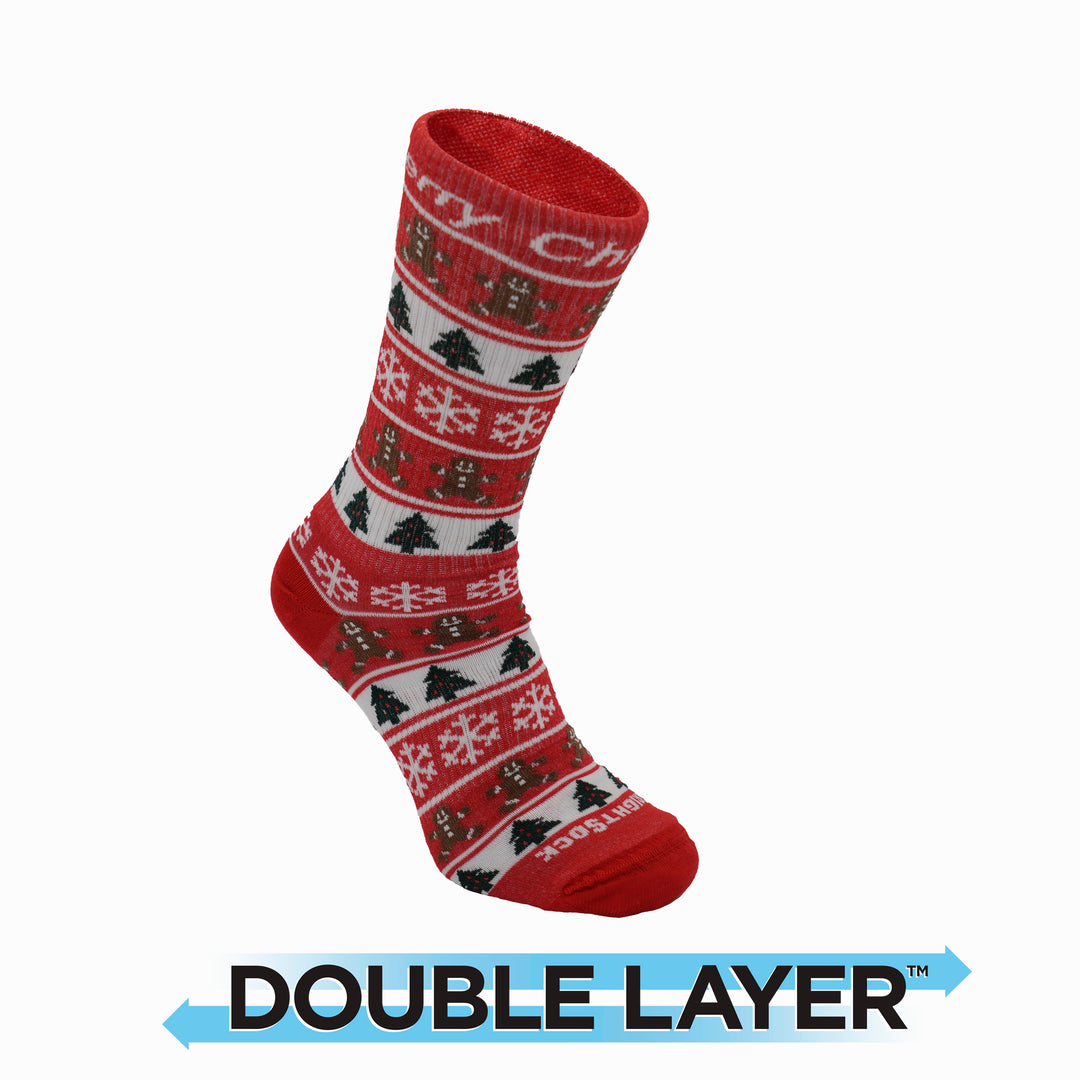 Explore Crew, Double Layer, Red Christmas Striped socks.